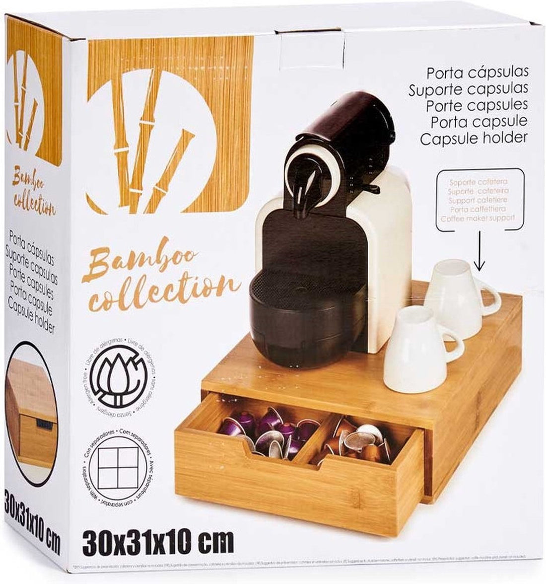 Capsule Organiser Holder Coffee-maker Bamboo (31 x 10 x 30 cm)