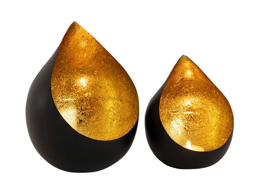 Oriëntaalse metalen theelichthouder druppel Goud - Set 2 stuks