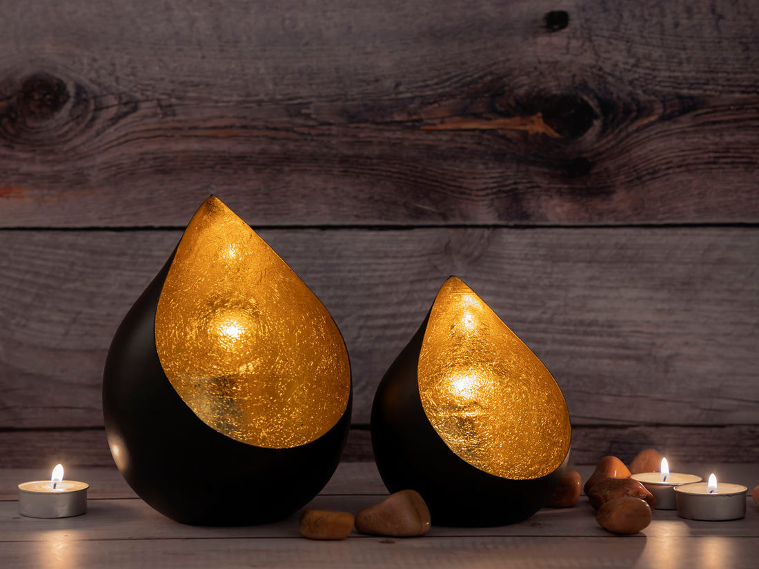 Oriëntaalse metalen theelichthouder druppel Goud - Set 2 stuks