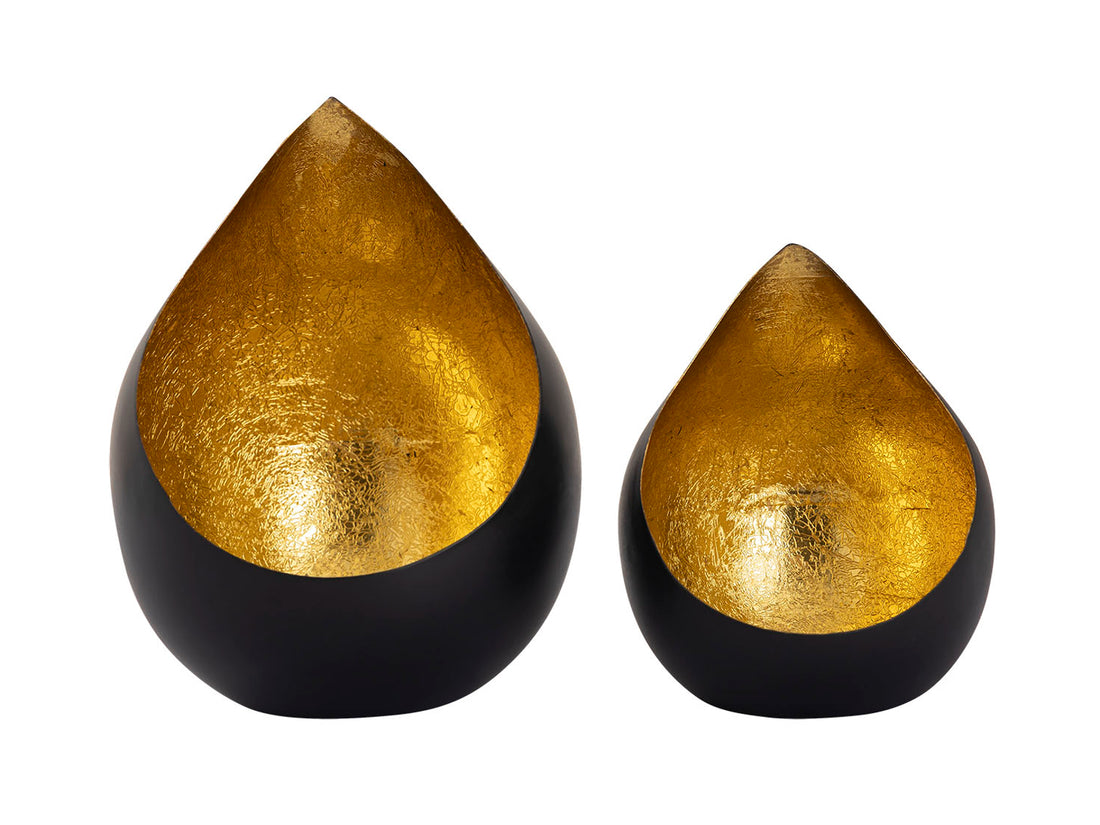 Oriëntaalse metalen theelichthouder druppel Goud - Set 2 stuks