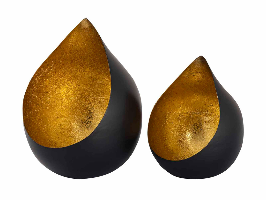 Oriëntaalse metalen theelichthouder druppel Goud - Set 2 stuks