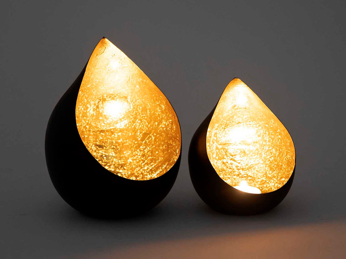 Oriëntaalse metalen theelichthouder druppel Goud - Set 2 stuks