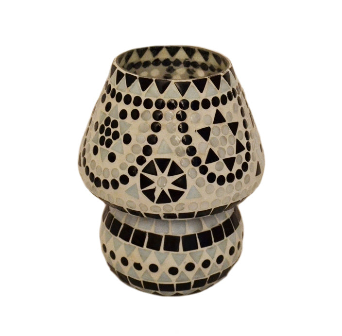 Orientalische Mosaik-Tischleuchte Pilz schwarz-weiß