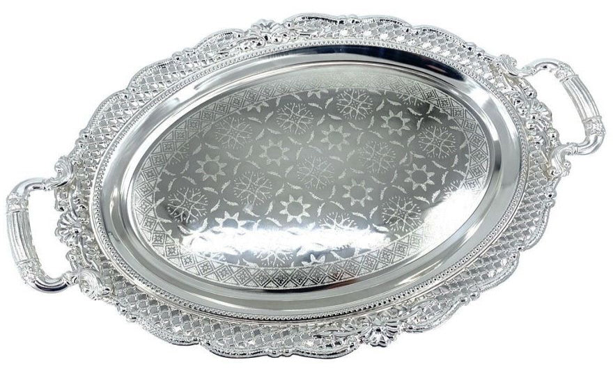 Ovaal dienblad 52 x 42 cm – goud of zilver, met uitgezaagde rand – foto 2