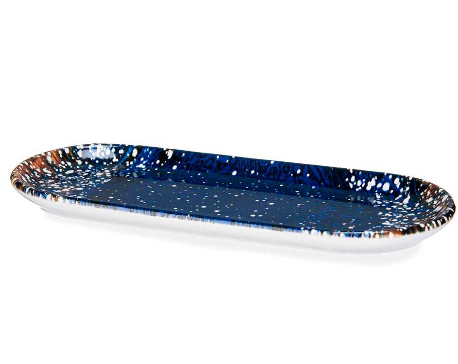 Blauwe serveerschaal van porselein – ovaal, met patroon, 34,5 x 15 cm – foto 2