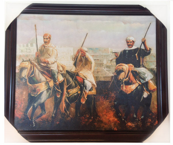 Marokkaans schilderij – kunstdruk op hout met Arabisch thema, 59 x 69 cm