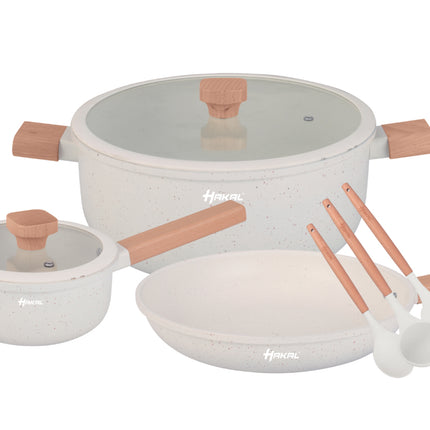 Batterie de cuisine 13 pièces - Granit, revêtement antiadhésif - Poignées froides ergonomiques - Toutes sources de chaleur - Ensemble d'ustensiles de cuisine avec rôtissoire, marmite, casserole