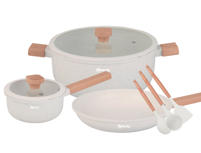 Batterie de cuisine 13 pièces - Granit, revêtement antiadhésif - Poignées froides ergonomiques - Toutes sources de chaleur - Ensemble d'ustensiles de cuisine avec rôtissoire, marmite, casserole