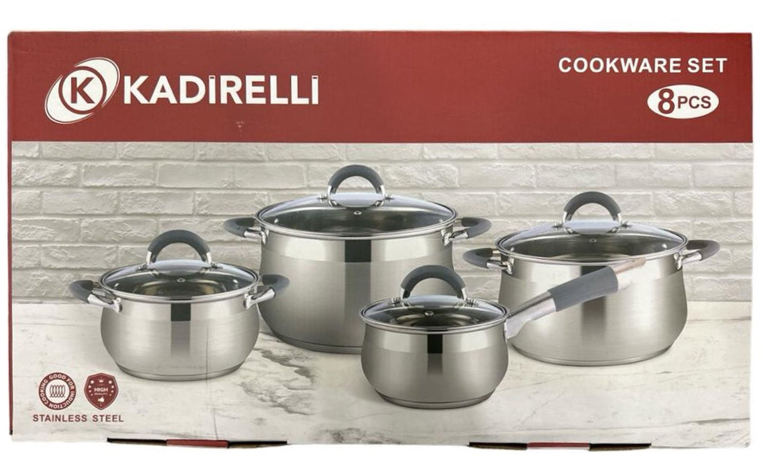 Kadirelli Kookpannen - Pannenset inductie 8-delig - Glazen Deksel - RVS