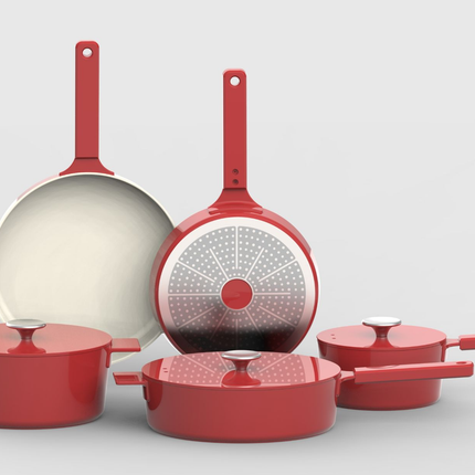 Batterie de cuisine moderne – 4 pièces + ustensiles de cuisine 3 pièces | Ustensiles de cuisson robustes et durables en fonte d'aluminium