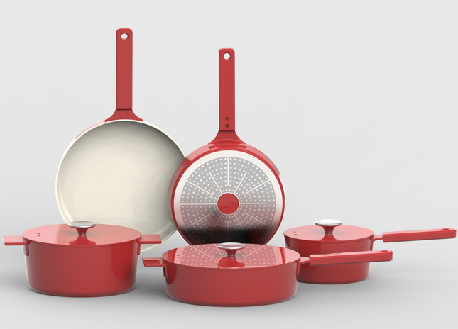 Batterie de cuisine moderne – 4 pièces + ustensiles de cuisine 3 pièces | Ustensiles de cuisson robustes et durables en fonte d'aluminium