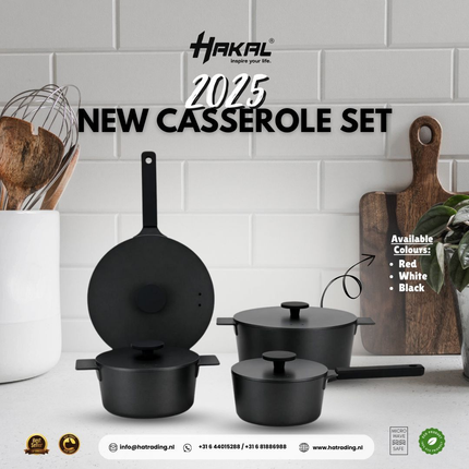 Batterie de cuisine moderne – 4 pièces + ustensiles de cuisine 3 pièces | Ustensiles de cuisson robustes et durables en fonte d'aluminium