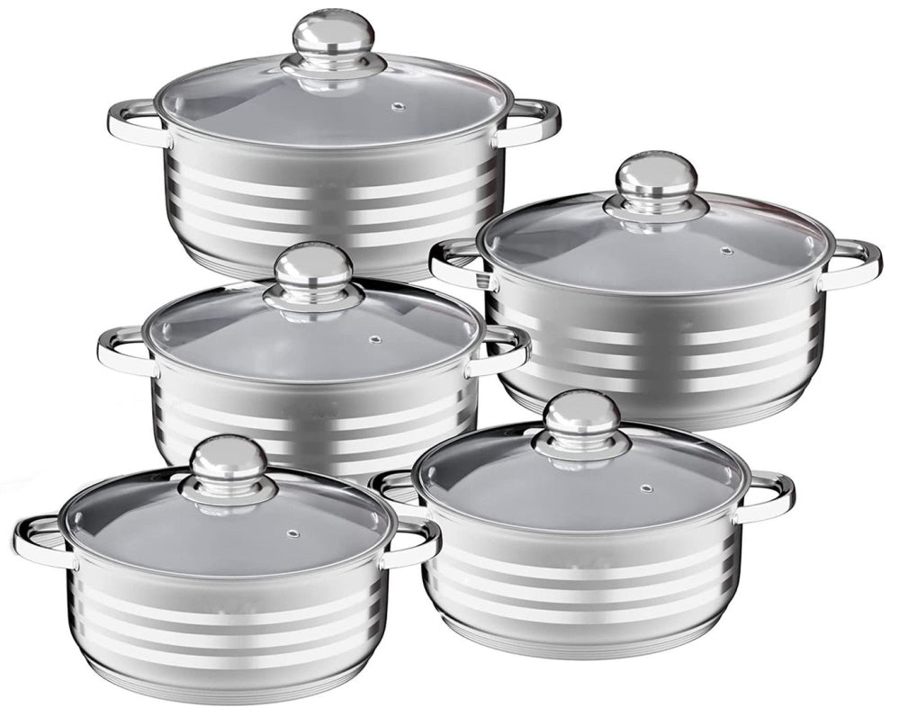 Cooking pots - Induction pot set 10-piece - Glass lid - For all heat sources - Stainless steel