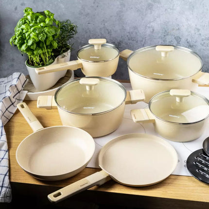 Batterie de Cuisine 12 Pièces avec Revêtement en Marbre - Compatible Induction, Gaz et Toutes Sources de Chaleur - KLAUSBERG