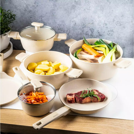 Batterie de Cuisine 12 Pièces avec Revêtement en Marbre - Compatible Induction, Gaz et Toutes Sources de Chaleur - KLAUSBERG