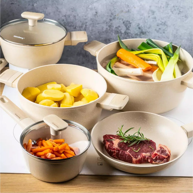 Batterie de Cuisine 12 Pièces avec Revêtement en Marbre - Compatible Induction, Gaz et Toutes Sources de Chaleur - KLAUSBERG