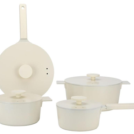 Batterie de cuisine moderne – 4 pièces + ustensiles de cuisine 3 pièces | Ustensiles de cuisson robustes et durables en fonte d'aluminium