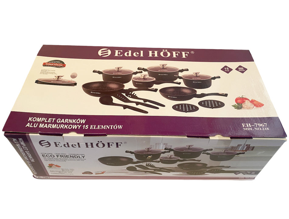 Pannenset - Kookpan - Inductie - 15 delig marmeren coating - Zwart