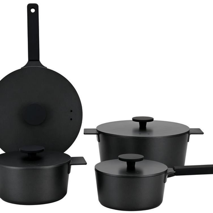 Batterie de cuisine moderne – 4 pièces + ustensiles de cuisine 3 pièces | Ustensiles de cuisson robustes et durables en fonte d'aluminium