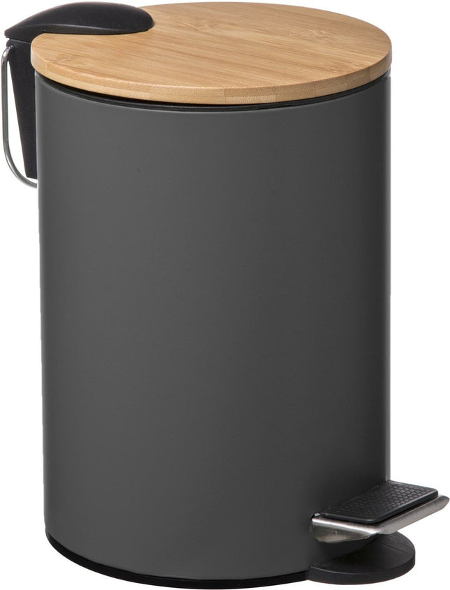 Poubelle à pédale - gris foncé - métal - 3 L