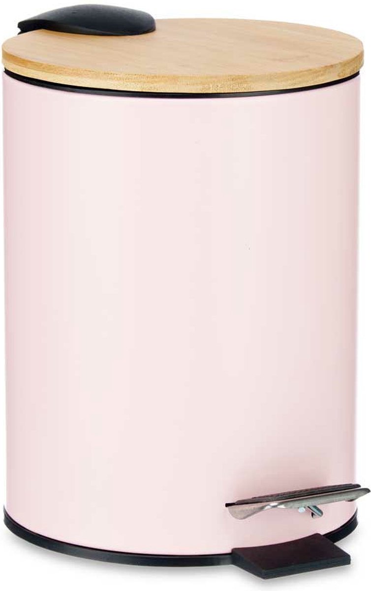 Prullenbak / pedaalemmer - 3 liter - metaal / bamboe - 17 x 23, 5 cm