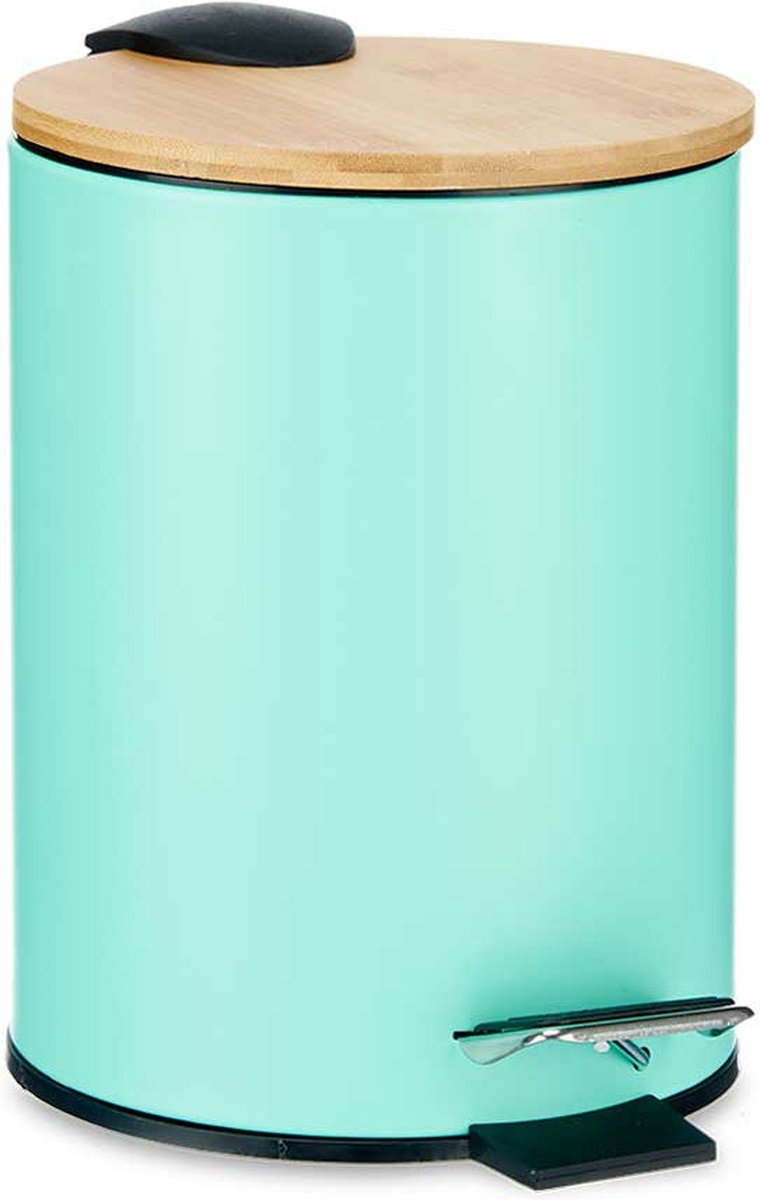 Prullenbak / pedaalemmer - 3 liter - metaal / bamboe - 17 x 23, 5 cm