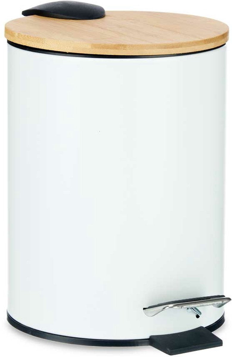 Prullenbak / pedaalemmer - 3 liter - metaal / bamboe - 17 x 23, 5 cm