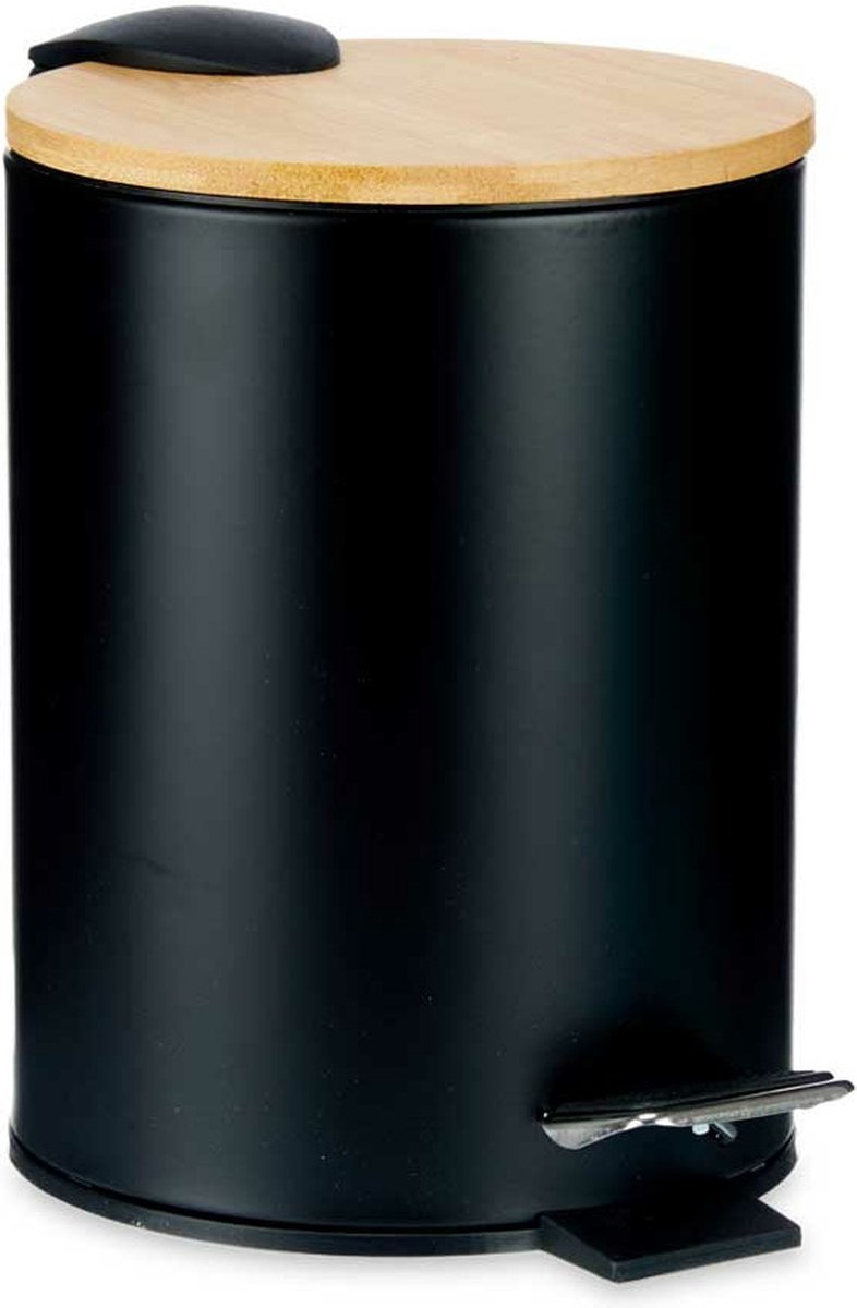 Prullenbak / pedaalemmer - 3 liter - metaal / bamboe - 17 x 23, 5 cm