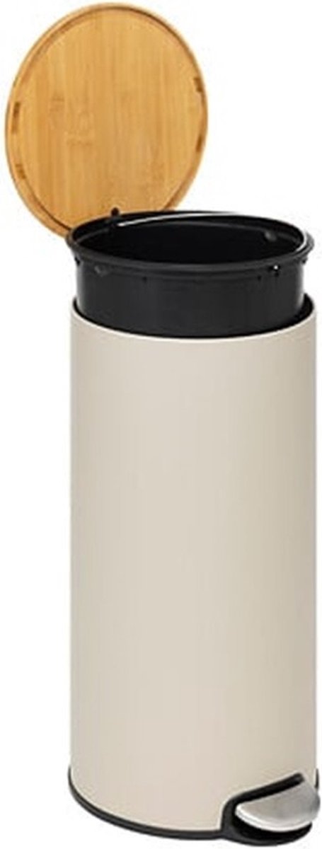 5Five Waste bin/pedal bin Bamboo - beige - metal - 30 liters - 38 x 29 x 60 cm - kitchen