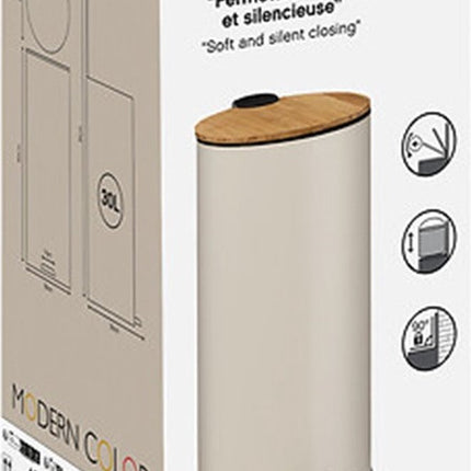 5Five poubelle/poubelle à pédale Bambou - beige - métal - 30 litres - 38 x 29 x 60 cm - cuisine