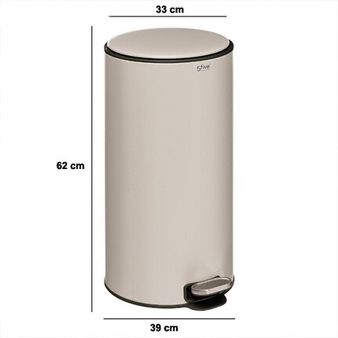5Five Delta Waste Bin/Pedal Bin - beige - metal - 30 litres - 39 x 33 x 62 cm - kitchen trash can