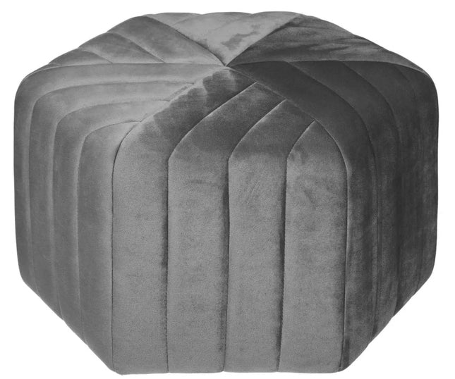 Pouffe 6 pans velours gris 52x48x30 cm