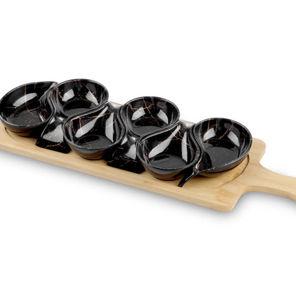 Planche de service avec 6 coupelles – aspect marbre