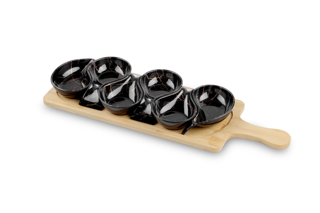 Serveerplank met 6 schaaltjes – marmerlook