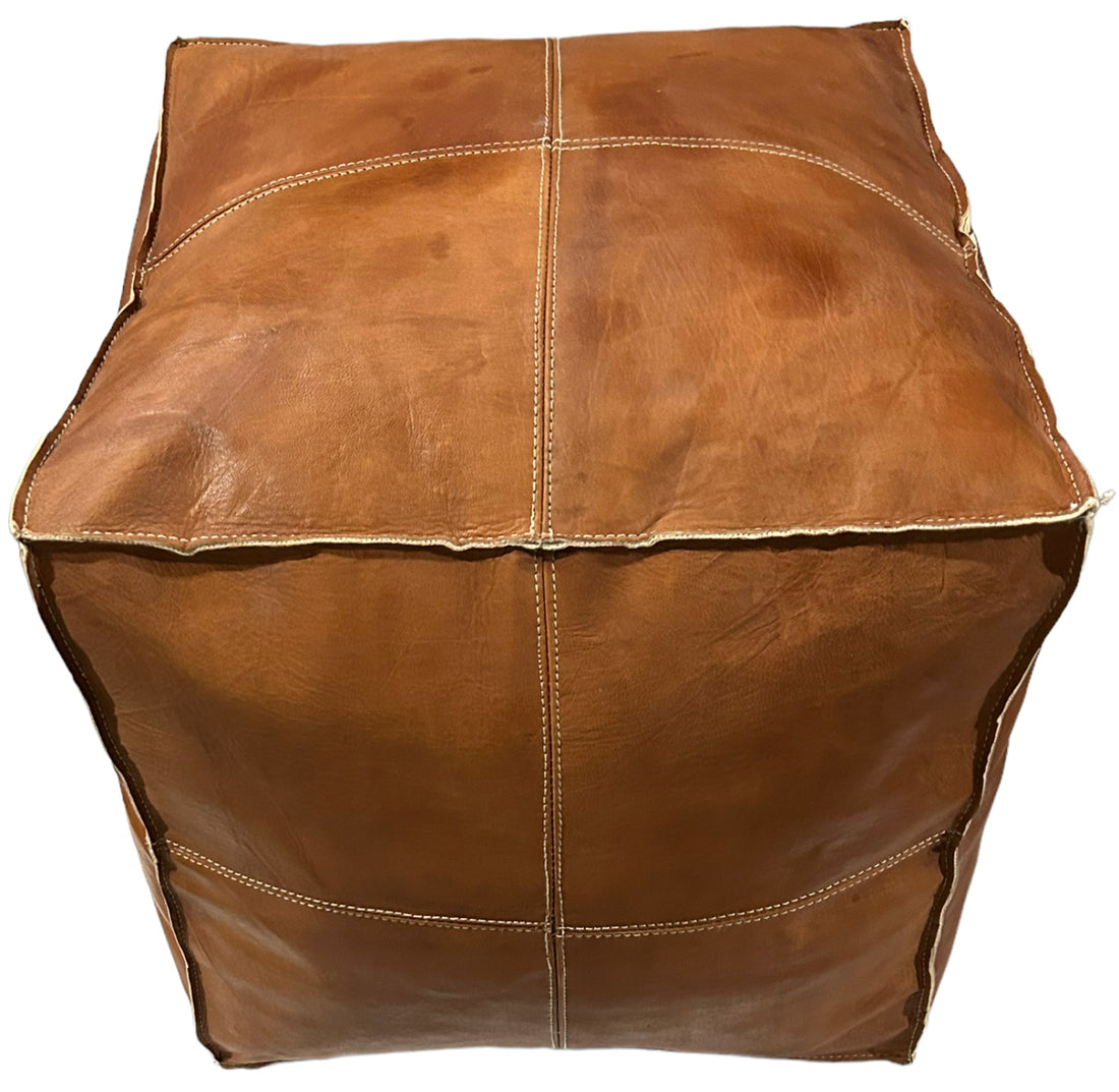 Viereckiger Lederhocker Cognacbraun 50x45x45 cm