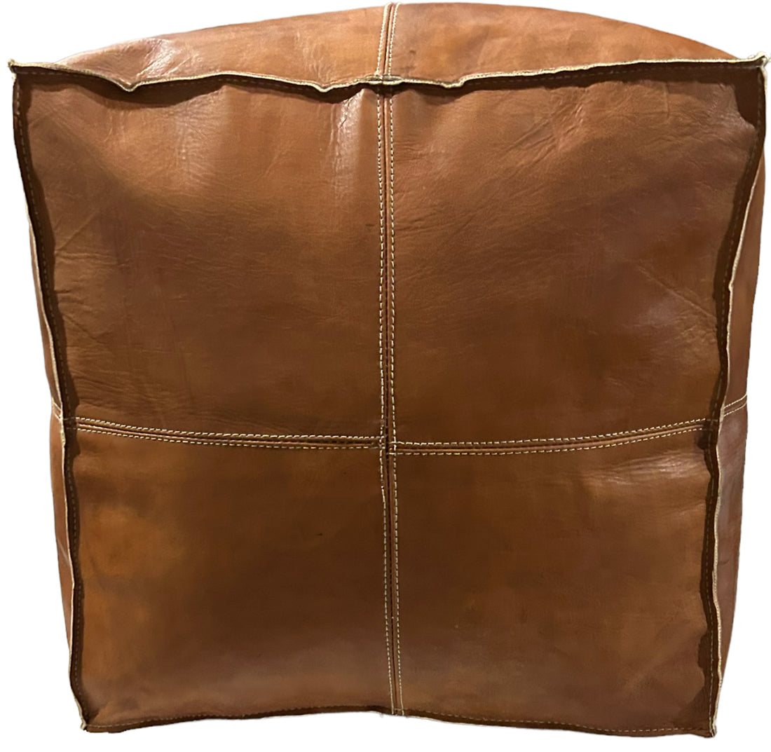 Viereckiger Lederhocker Cognacbraun 50x45x45 cm