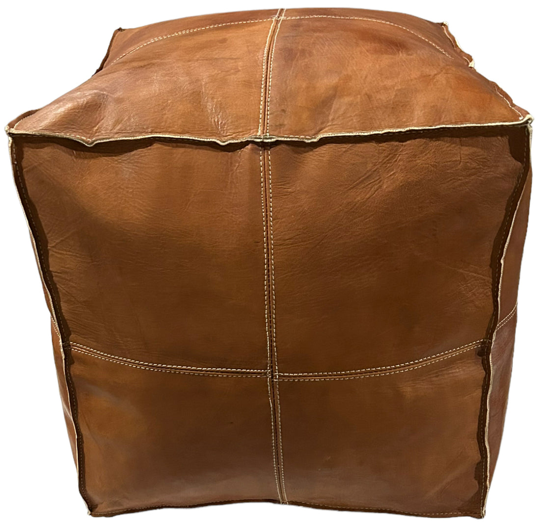 Viereckiger Lederhocker Cognacbraun 50x45x45 cm