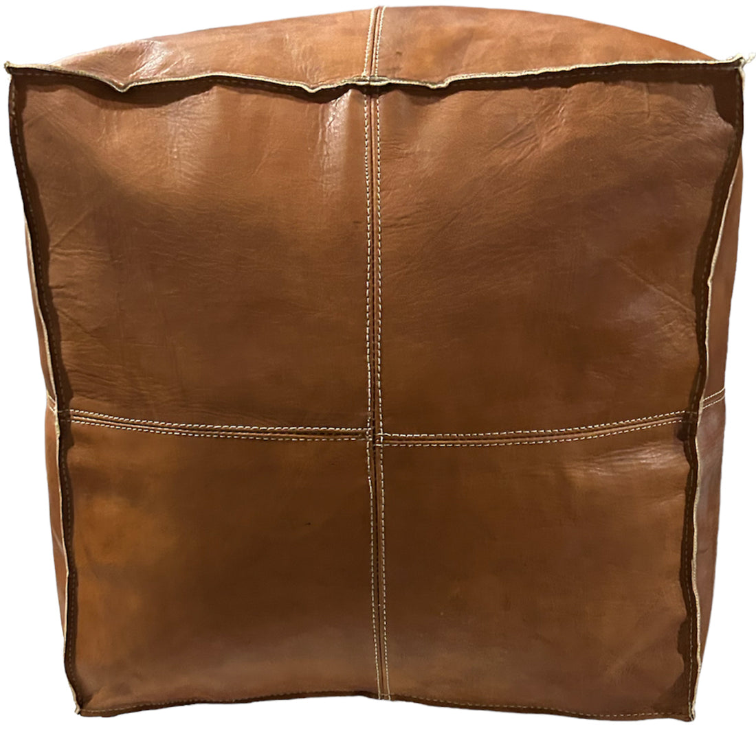 Viereckiger Lederhocker Cognacbraun 50x45x45 cm