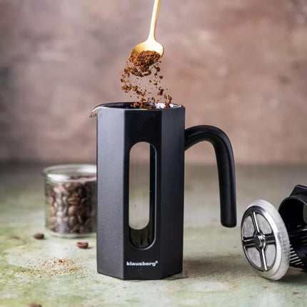 Klausberg KB7676 - Cafetière et théière à piston - 0,35 litre - Design octogonal - Infuseur à thé - Acier inoxydable et verre borosilicate - Convient pour le café, le thé et les herbes