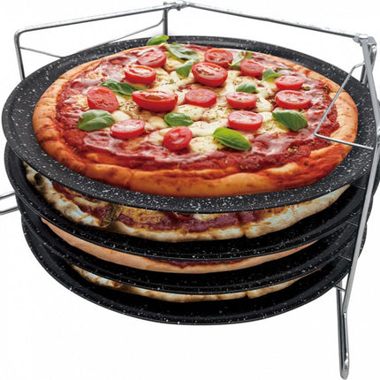Support à pizza pour four - Pour 4 pizzas simultanément - Inox - 32 cm