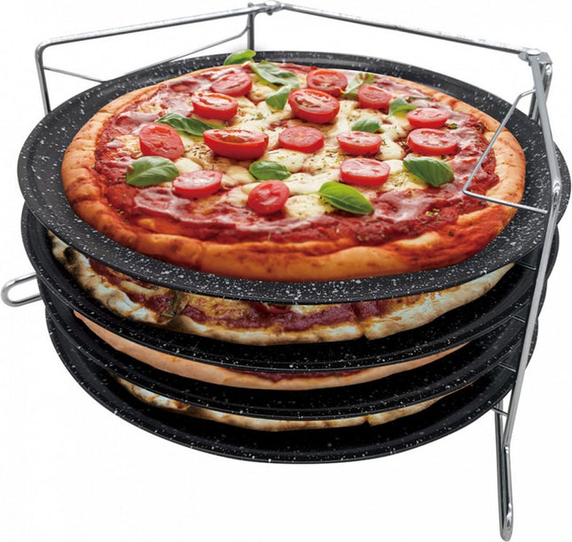 Support à pizza pour four - Pour 4 pizzas simultanément - Inox - 32 cm