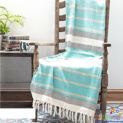 Plaid en coton oriental à pompons