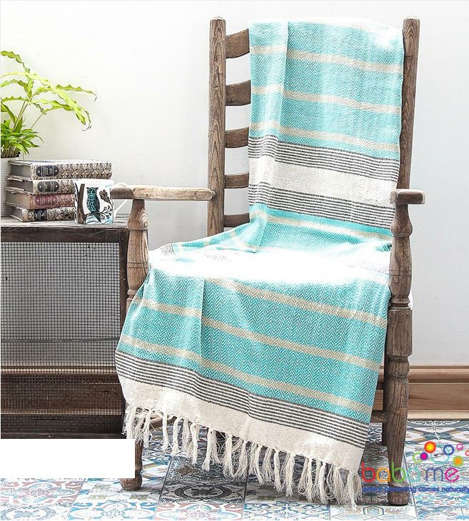 Oosterse katoenen plaid met kwastjes – handgemaakt, 125 x 180 cm – foto 8