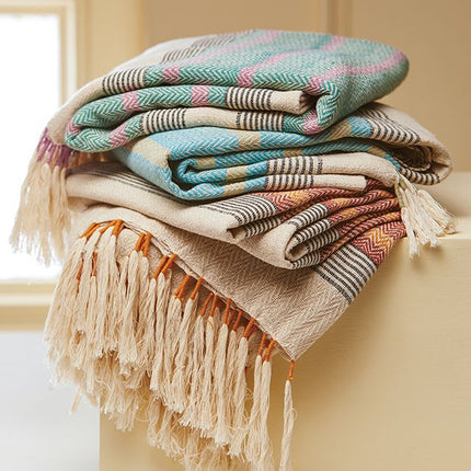 Plaid en coton oriental à pompons