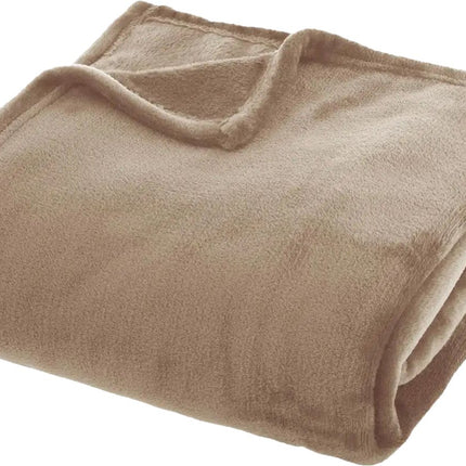 Jeté de lit uni en lin flanelle - couverture polaire - 180x230cm - Beige