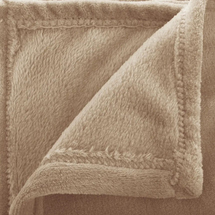 Jeté de lit uni en lin flanelle - couverture polaire - 180x230cm - Beige