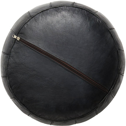 Pouf marocain en cuir noir - Rond - Ø60 x 35cm