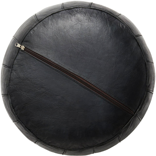 Pouf marocain en cuir noir - Rond - Ø60 x 35cm