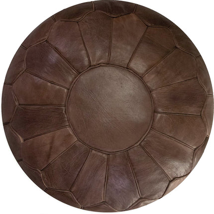 Pouf marocain en cuir naturel - Marron chocolat