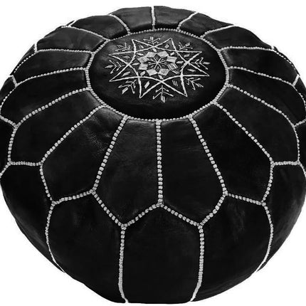 Pouf en cuir marocain noir et blanc
